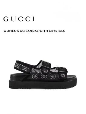🐆Gucci Black Crystal GG Platform Sandal